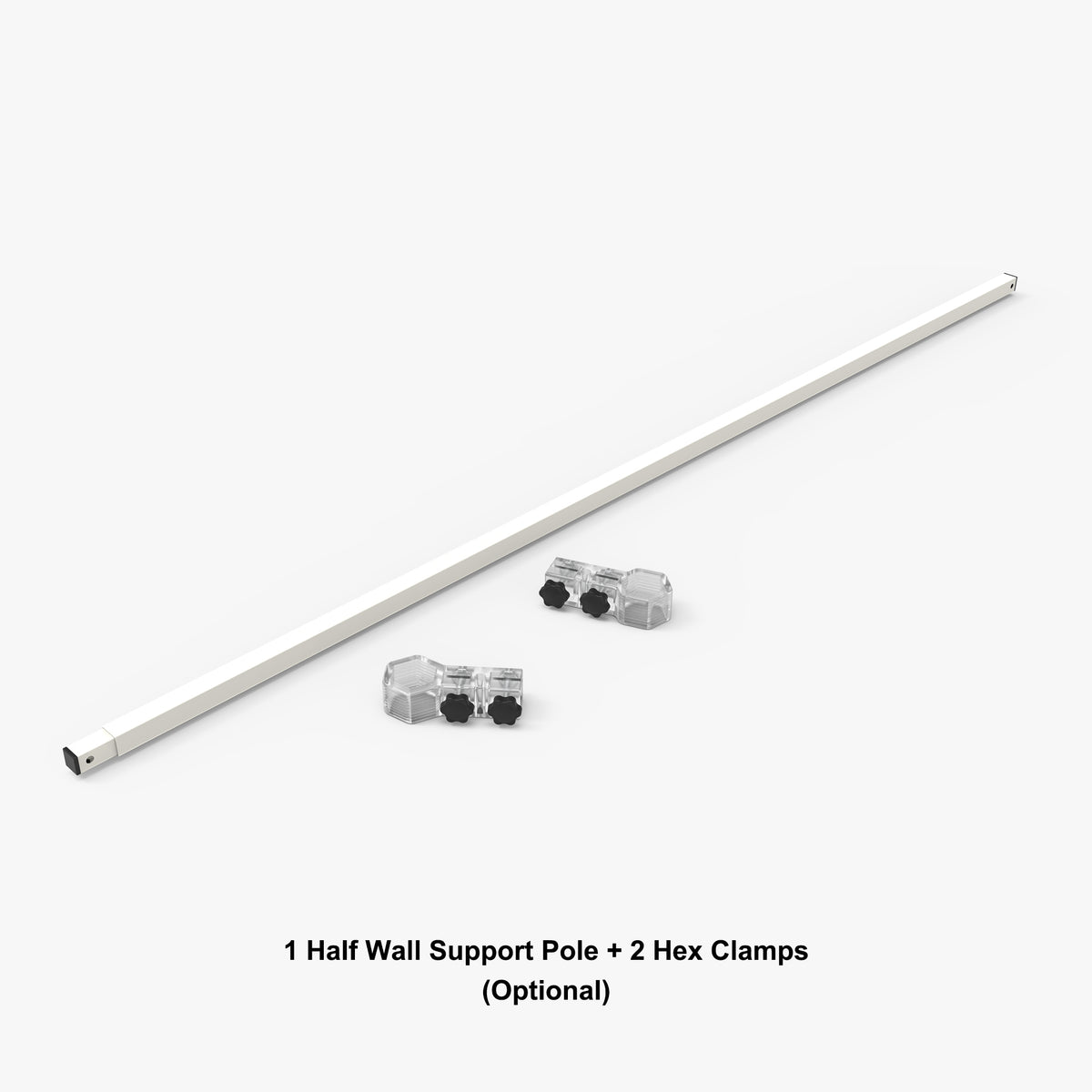 Half wall support pole with 2 hex clamps for an event tent