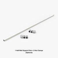Half wall support pole with 2 hex clamps for an event tent