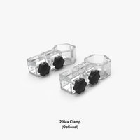 2 clear hex clamps with black knobs for aluminum event tent legs