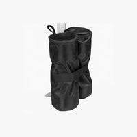 Black nylon event tent sandbag wrapped around a tent leg