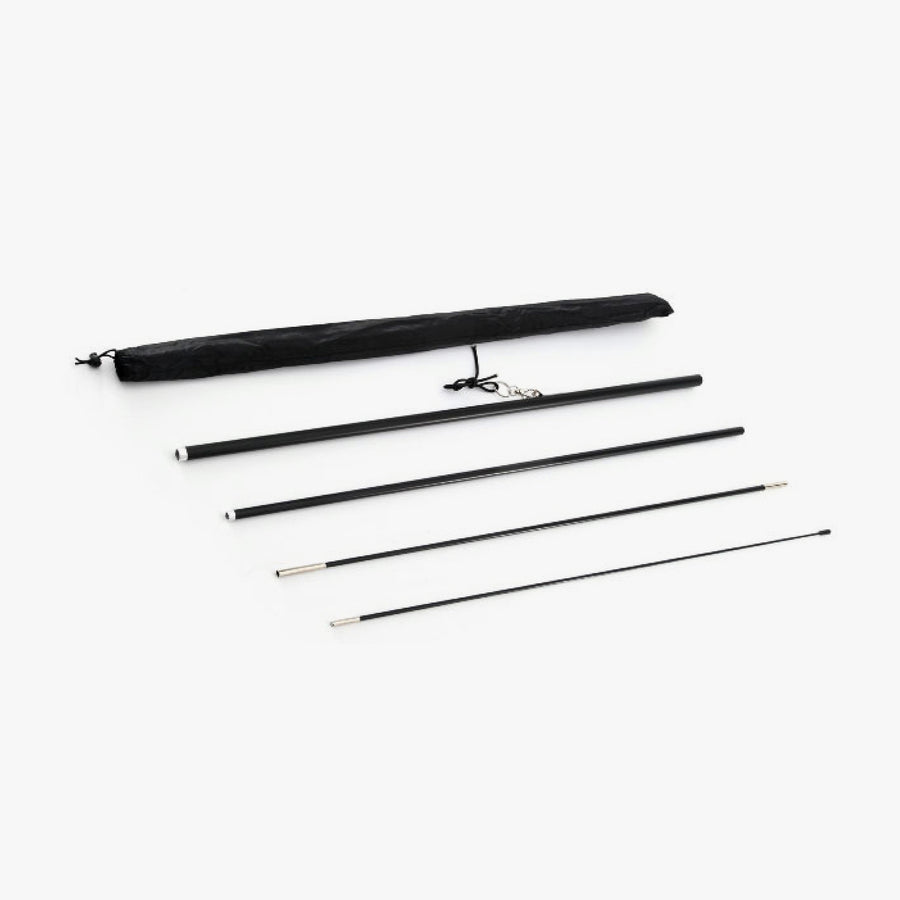 Feather angled flag pole set laid out: fiberglass top poles and aluminum bottom poles