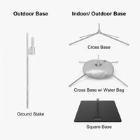 Convex flag base options: ground stake, cross base, cross base with water bag and square base