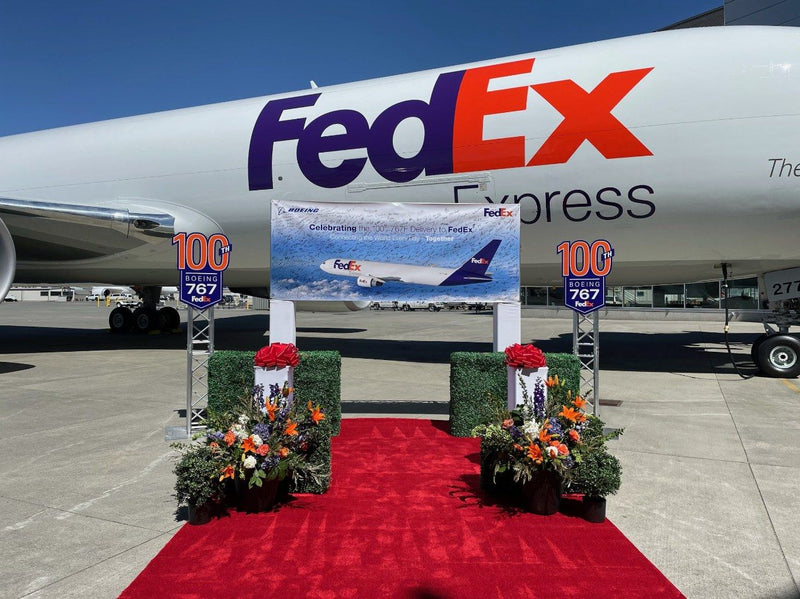 FedEx and Boeing 100th 767 delivery event banner by Ardor Printing