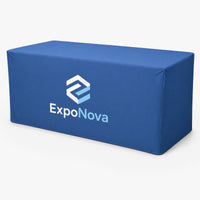 6ft fitted table cover printed with a sample logo on the front
