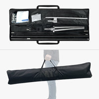 XL / Large flag carry bag shown open with poles and base inside, and carried by its handles