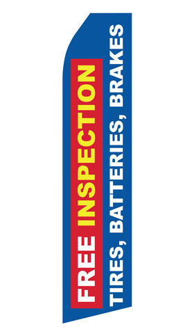 Free Inspection for Tires Brakes Batteries econo feather flag, 16 ft, single-sided
