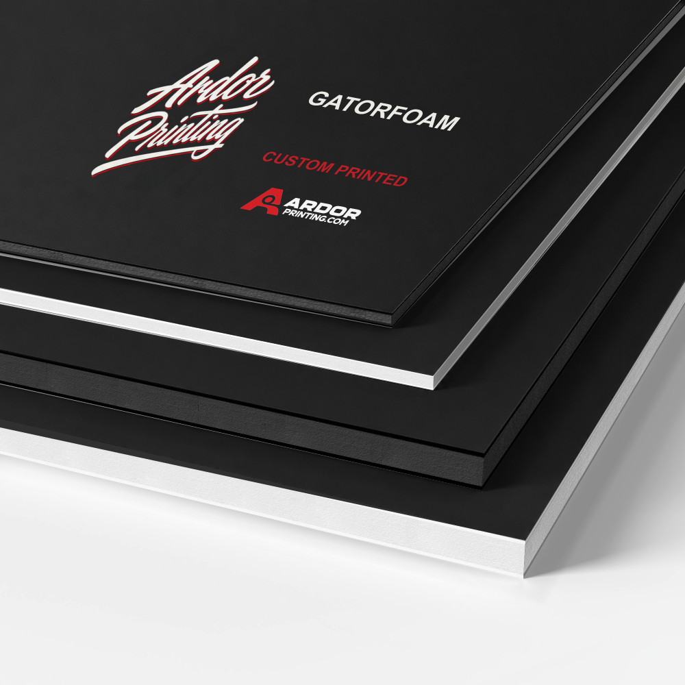 Stacked GatorFoam boards showing white and black edges