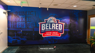 Gene Johnson Plumbing office wall wrap with acrylic standoff panels by Ardor Printing, view 5