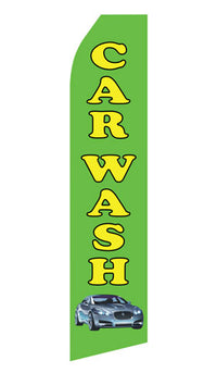 Green Car Wash econo feather flag, 16 ft, single-sided, design 0049