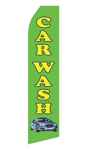 Green Car Wash econo feather flag, 16 ft, single-sided, design 0049