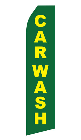 Green Car Wash econo feather flag, 16 ft, single-sided, design 0303