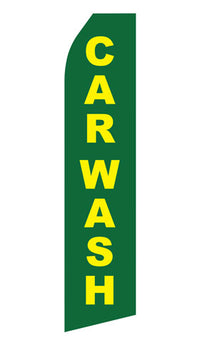 Green Car Wash econo feather flag, 16 ft, single-sided, design 0303