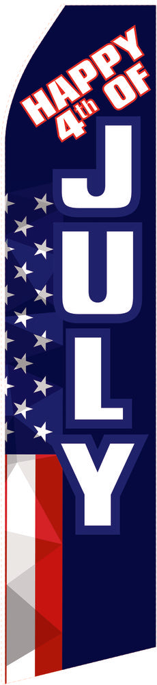 Happy July 4th econo feather flag, 16 ft, single-sided