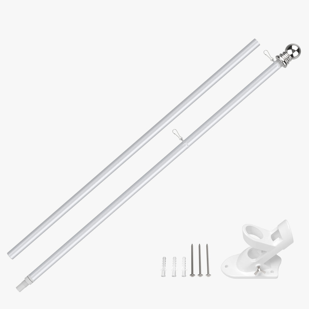 Aluminum house flag pole with ball top, white mounting bracket and screws