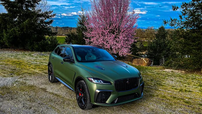 Jaguar F-Pace SVR with a full green color change wrap by Ardor Printing near Seattle, WA