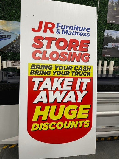 JR Furniture store closing sale signs by Ardor Printing, view 2