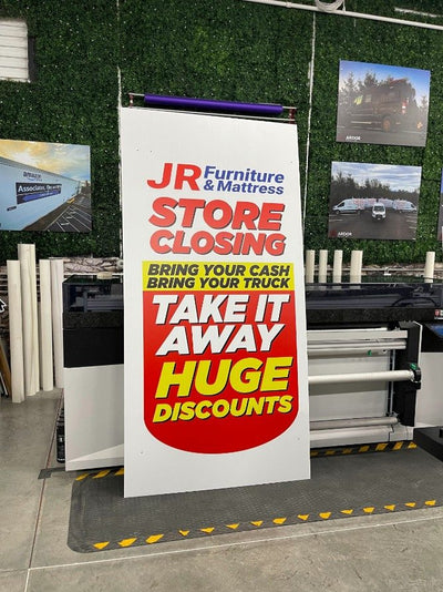JR Furniture store closing sale signs by Ardor Printing, view 3