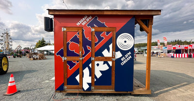 KRKO and KXA radio station event booth covered in custom printed graphics by Ardor Printing, view 2