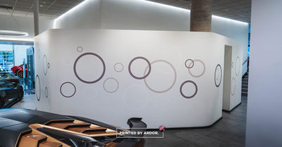 Lamborghini dealership showroom wall wrap by Ardor Printing, view 3