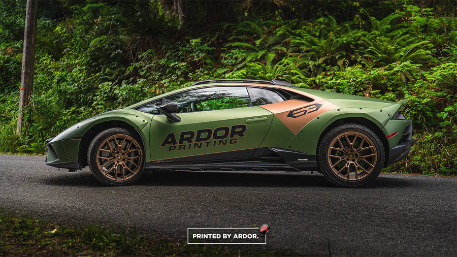 Lamborghini Huracan Sterrato wrapped in a green Ardor Printing livery