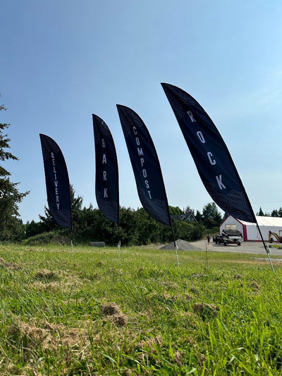 Landscape supply yard feather flags for rock, bark, compost and delivery, printed by Ardor Printing, view 2