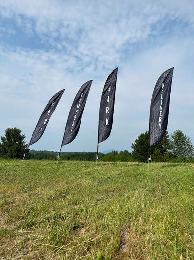 Landscape supply yard feather flags for rock, bark, compost and delivery, printed by Ardor Printing, view 3
