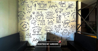 Line art wall mural in a restaurant by Ardor Printing