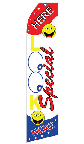 Look Here Special econo feather flag, 16 ft, single-sided