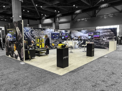 Marport island trade show booth with printed wall graphics and hanging sign by Ardor Printing, view 3