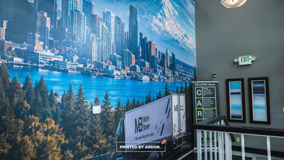Martin Bower office wall mural with Seattle skyline and fleet trailer by Ardor Printing, view 3