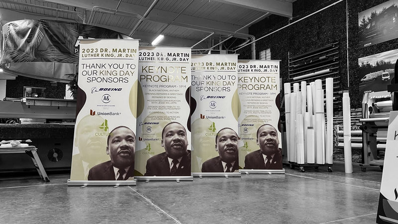 Retractable banners for a 2023 Dr. Martin Luther King Jr. Day celebration by Ardor Printing