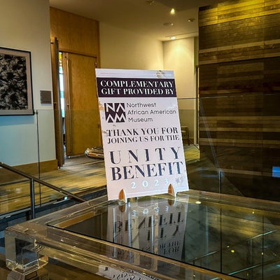 Event signs for a Northwest African American Museum benefit gala by Ardor Printing