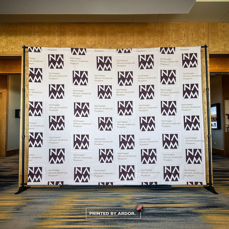 Step and repeat backdrop and retractable banners for a Northwest African American Museum benefit by Ardor Printing, view 2