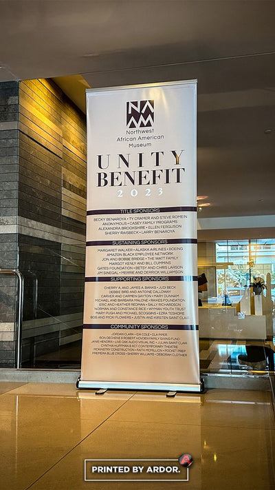 Step and repeat backdrop and retractable banners for a Northwest African American Museum benefit by Ardor Printing, view 7