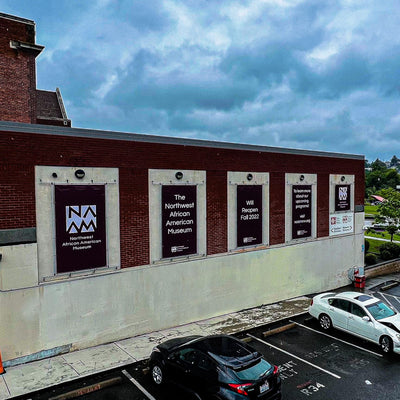 Northwest African American Museum building banners in Seattle by Ardor Printing, view 2