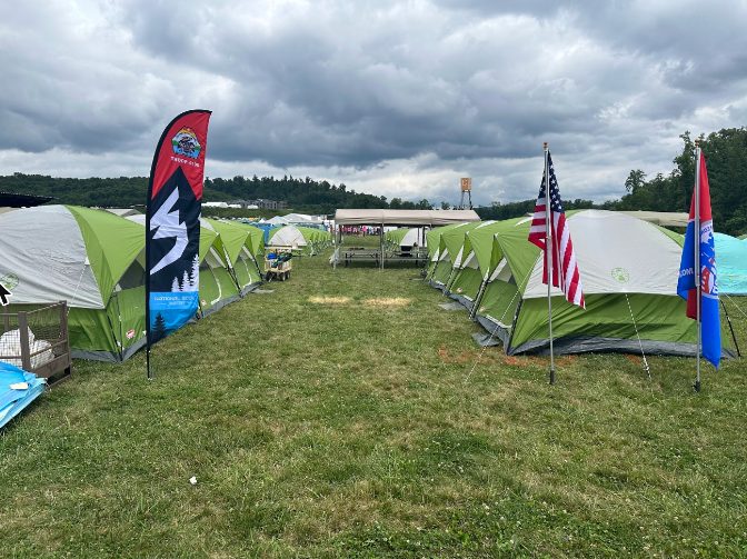 National Scout Jamboree troop custom feather flag at the campground, printed by Ardor Printing, view 2