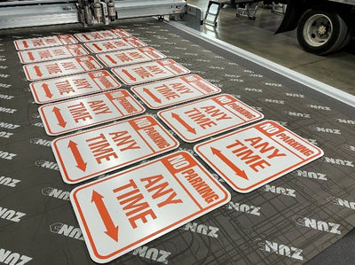 No parking signs cut on a Zund cutter by Ardor Printing, view 2