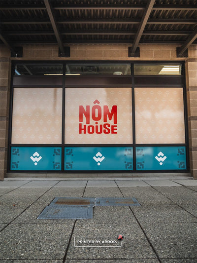 Nom House restaurant storefront window graphics, view 10 by Ardor Printing