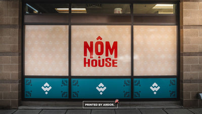 Nom House restaurant storefront window graphics, view 3 by Ardor Printing