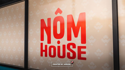 Nom House restaurant storefront window graphics, view 7 by Ardor Printing