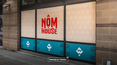 Nom House restaurant storefront window graphics, view 9 by Ardor Printing
