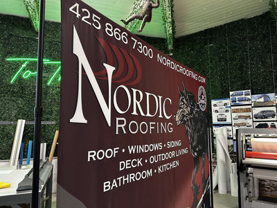 Nordic Roofing step and repeat banner on an adjustable backdrop stand by Ardor Printing, view 10