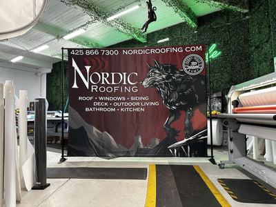 Nordic Roofing step and repeat banner on an adjustable backdrop stand by Ardor Printing, view 13