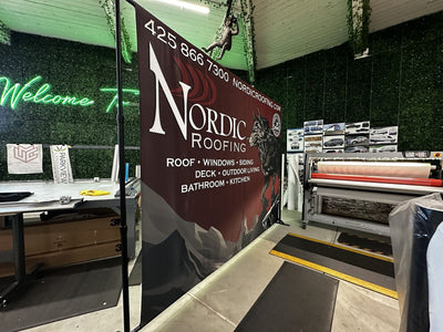 Nordic Roofing step and repeat banner on an adjustable backdrop stand by Ardor Printing, view 14