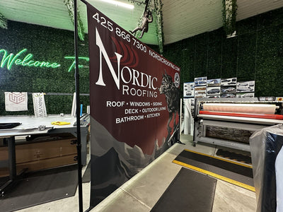 Nordic Roofing step and repeat banner on an adjustable backdrop stand by Ardor Printing, view 17