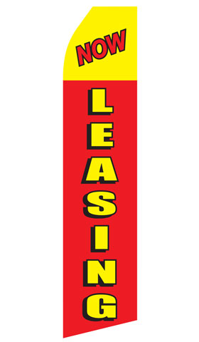 Now Leasing econo feather flag, 16 ft, single-sided, design 0300