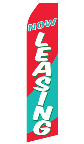 Now Leasing econo feather flag, 16 ft, single-sided, design 1310
