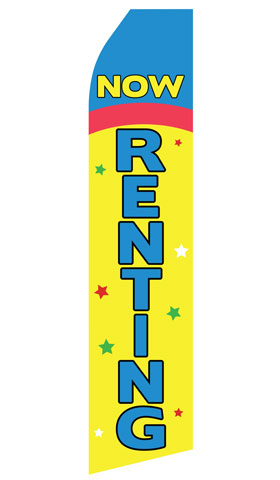 Now Renting econo feather flag, 16 ft, single-sided, design 1022