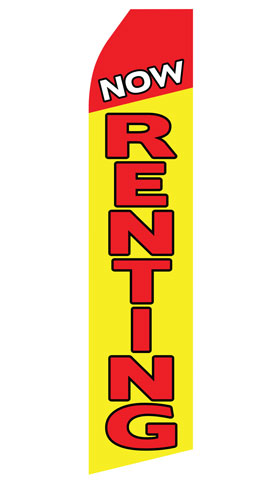 Now Renting econo feather flag, 16 ft, single-sided, design 1023