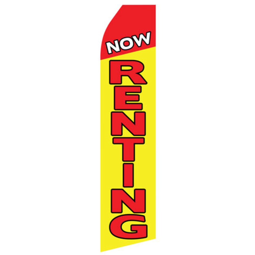 Now Renting econo feather flag, 16 ft, single-sided, design 1312